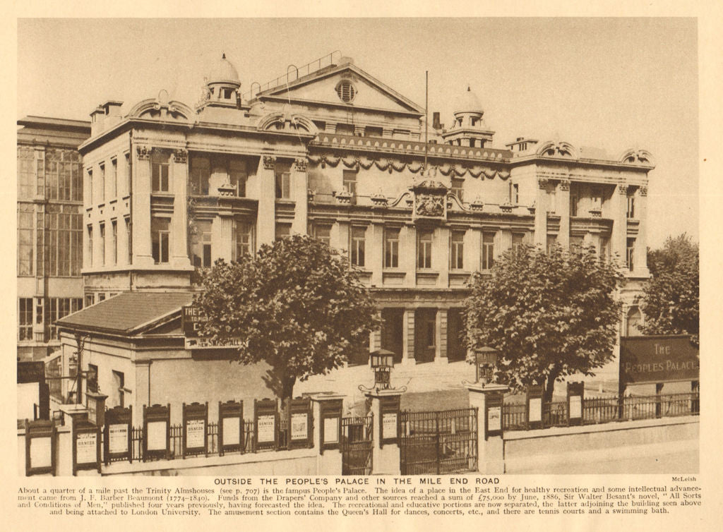 Outside the People's Palace in the Mile End Road 1926 old vintage print